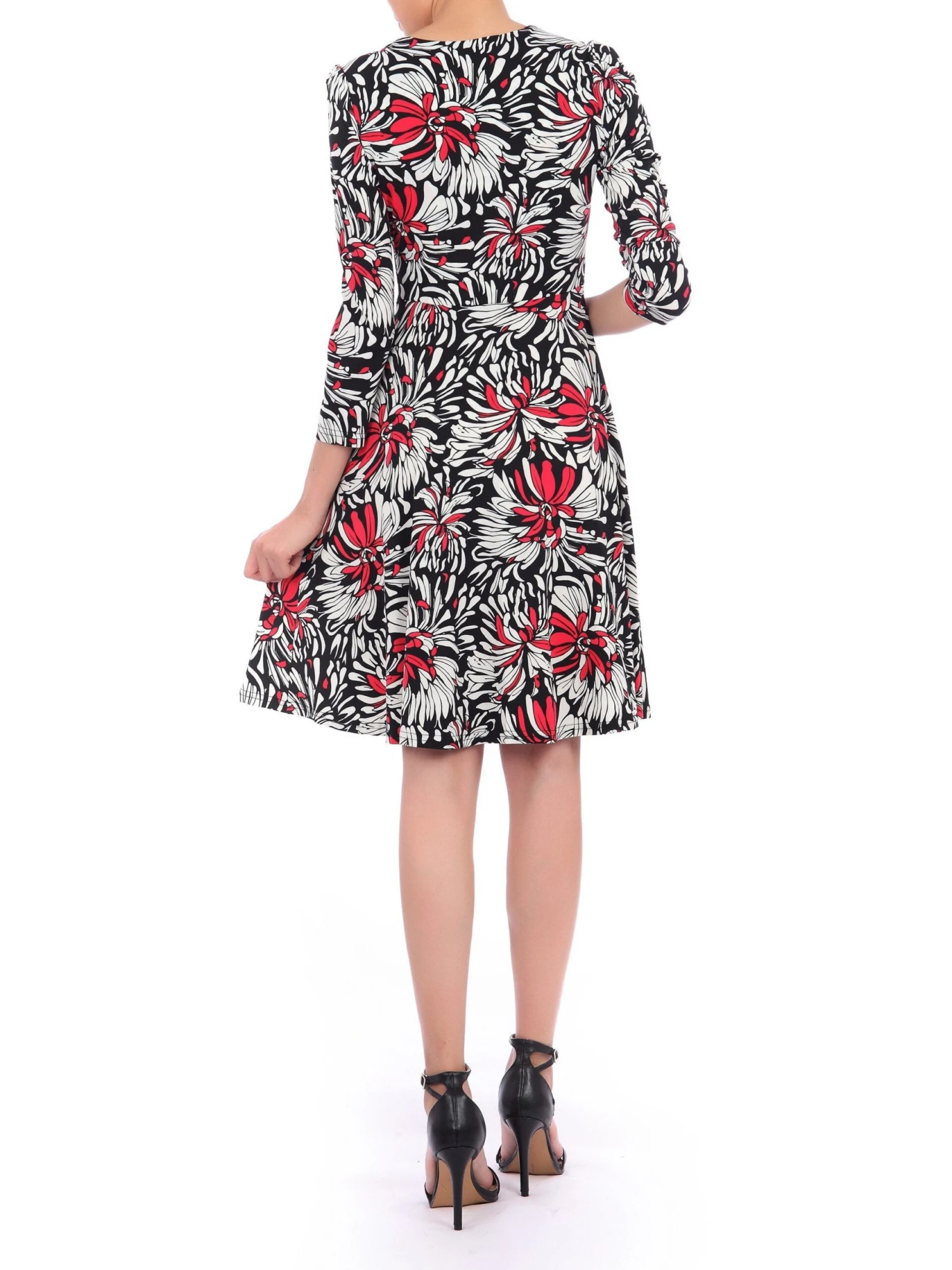 Jolie Moi Print Long Sleeve Tie Front Dress, Black Multi 2 Jolie Moi Print Long Sleeve Tie Front Dress, Black Multi - Image 2