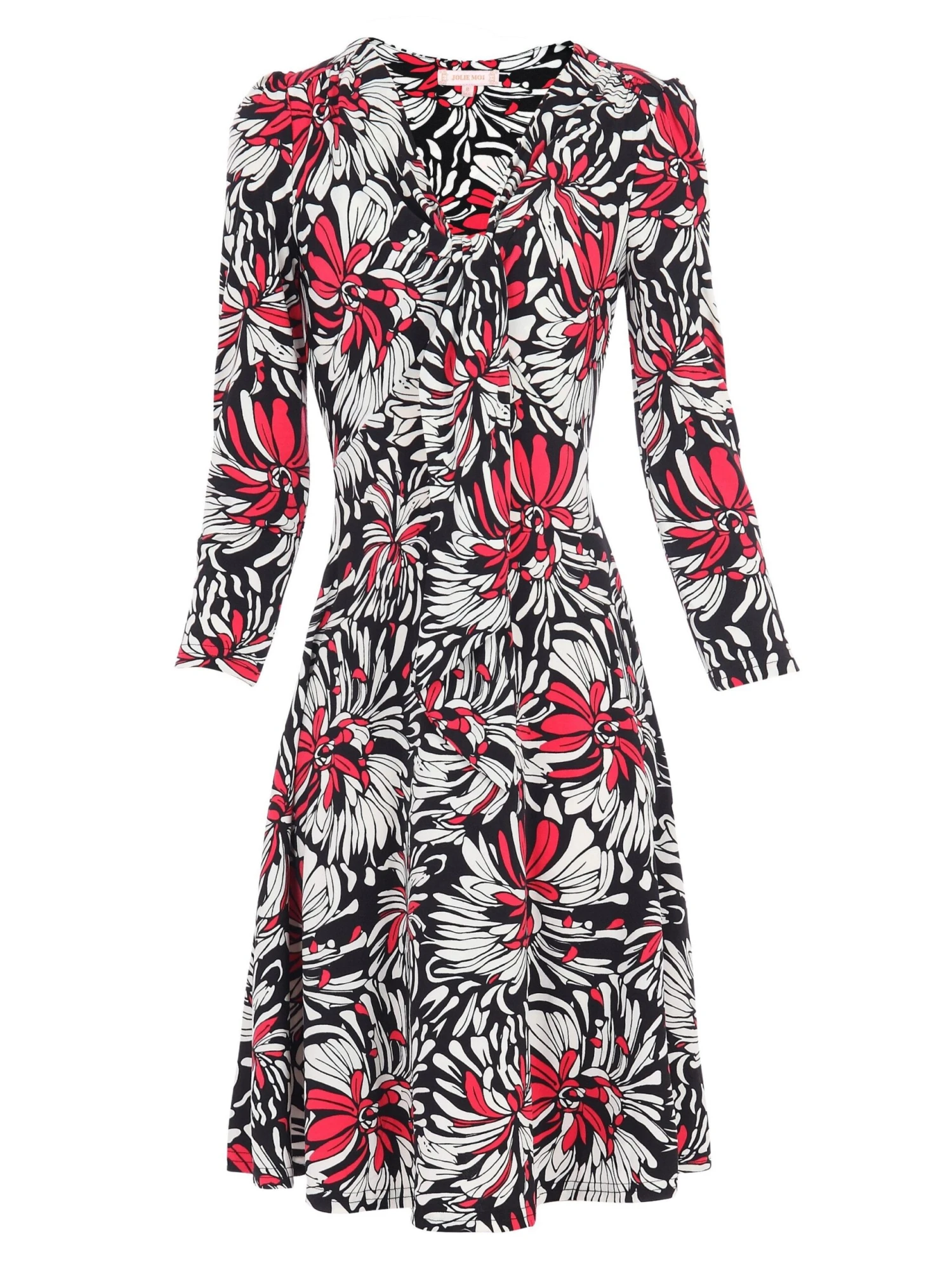 Jolie Moi Print Long Sleeve Tie Front Dress, Black Multi 6 Jolie Moi Print Long Sleeve Tie Front Dress, Black Multi - Image 6