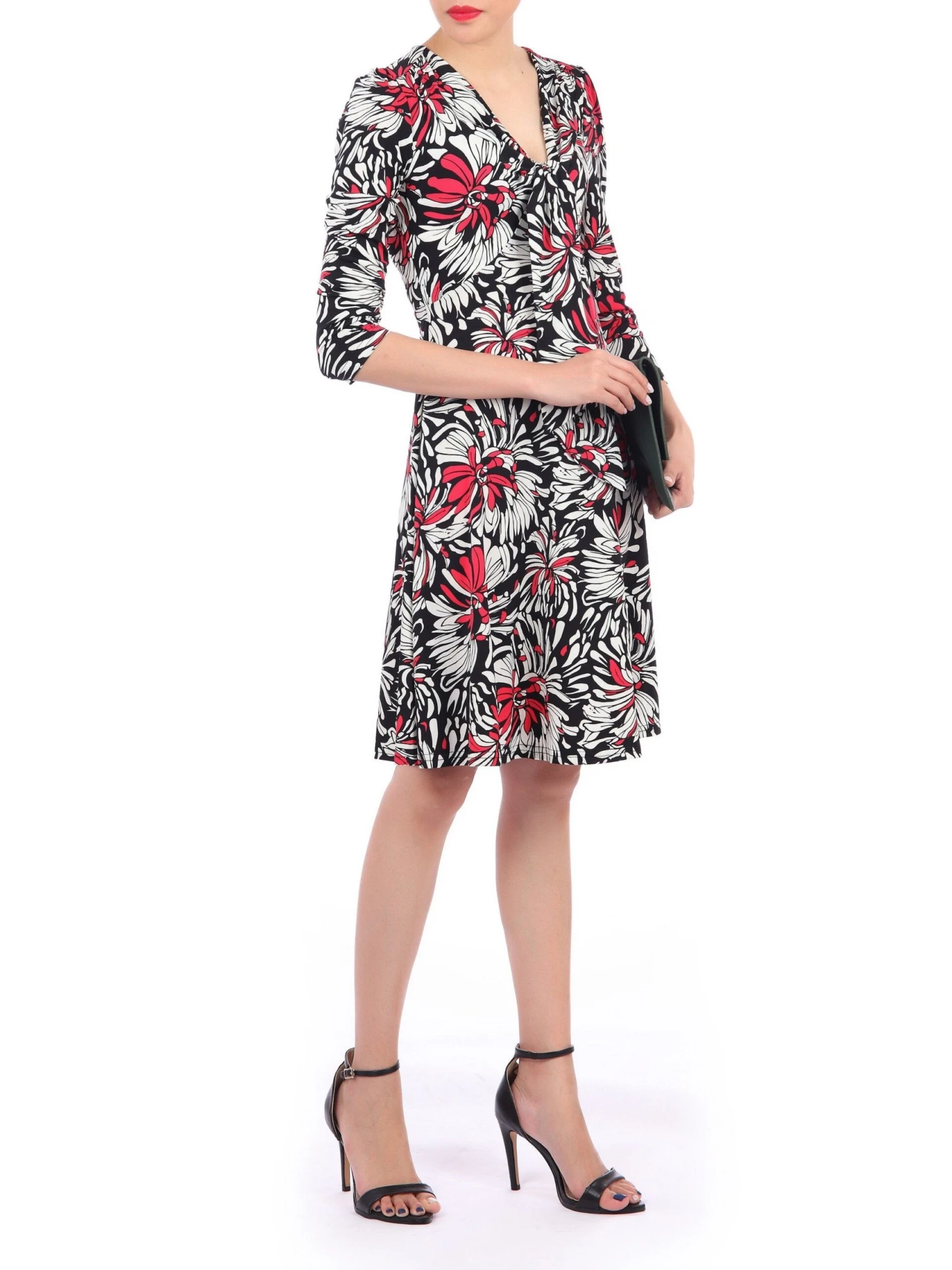Jolie Moi Print Long Sleeve Tie Front Dress, Black Multi 4 Jolie Moi Print Long Sleeve Tie Front Dress, Black Multi - Image 4