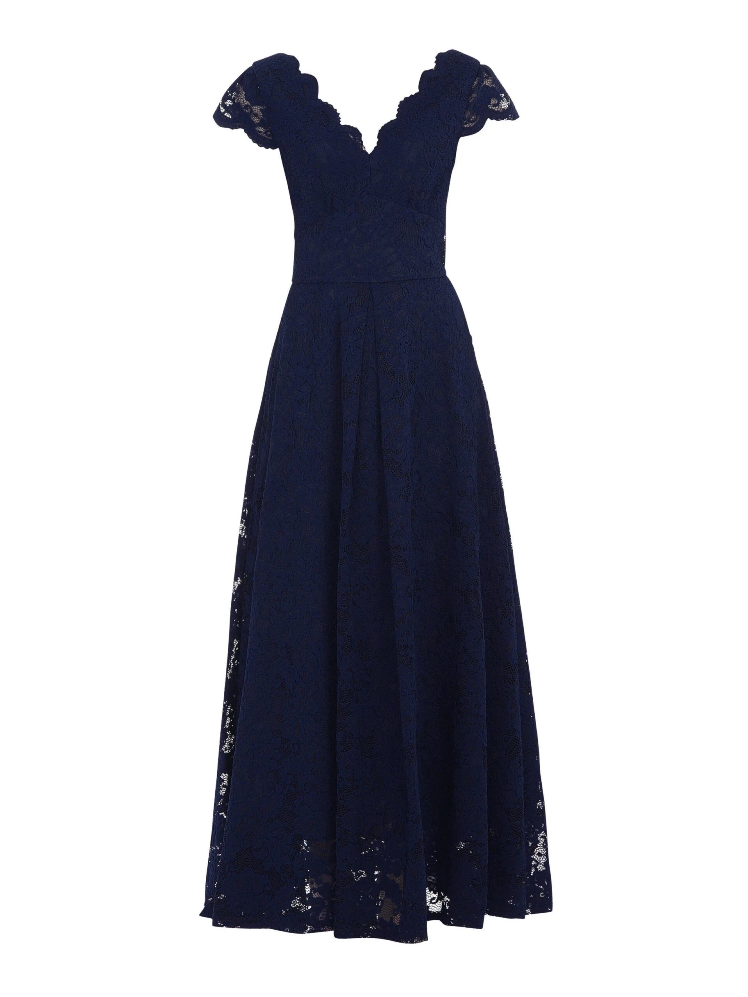 Scallop V-Neck Lace Maxi Dress, Navy 2 Scallop V-Neck Lace Maxi Dress, Navy - Image 2