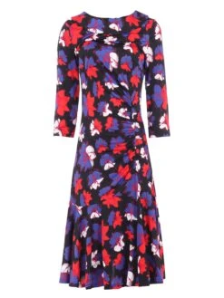 Roll Collar Ruched Jersey Shift Dress, Black Floral -DORIA Clothing Shop 5053319306252 3 e8ceb7e3 b155 4257 bae4 f1d043d5244f