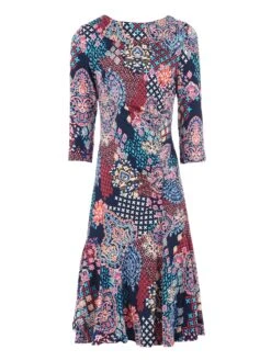 Roll Collar Ruched Jersey Shift Dress, Paisley Multi -DORIA Clothing Shop 5053319306351 3 7aed2436 42c7 44bd 9195 cee57345ed15