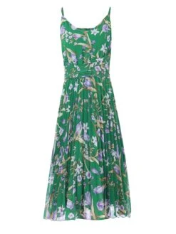 Strappy Floral Pleated Midi Dress, Green Floral -DORIA Clothing Shop 5053319312949 2