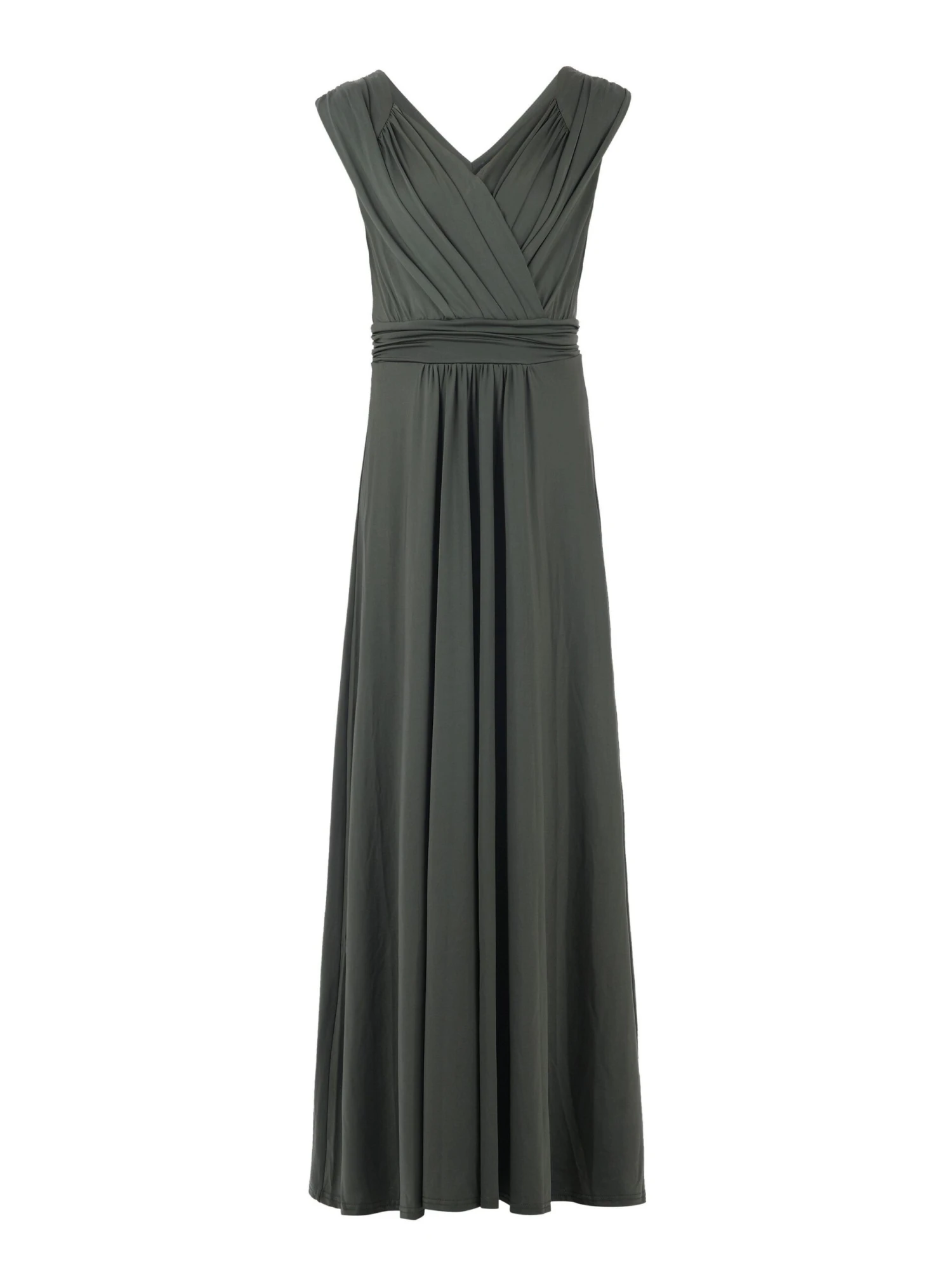 Plunge V Neck Draped Maxi Dress, Solider Green 2 Plunge V Neck Draped Maxi Dress, Solider Green - Image 2