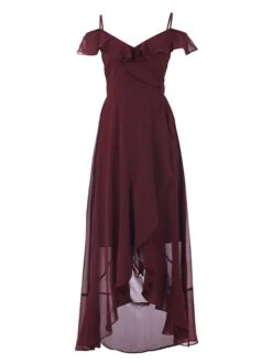 Frill Chiffon Maxi Dress, Burgundy -DORIA Clothing Shop 5053319325758 3