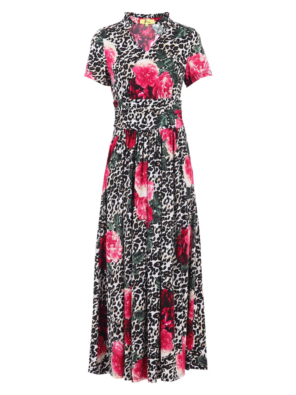Stand Collar V Neck Print Maxi Dress, Leo Floral 5 Stand Collar V Neck Print Maxi Dress, Leo Floral - Image 5