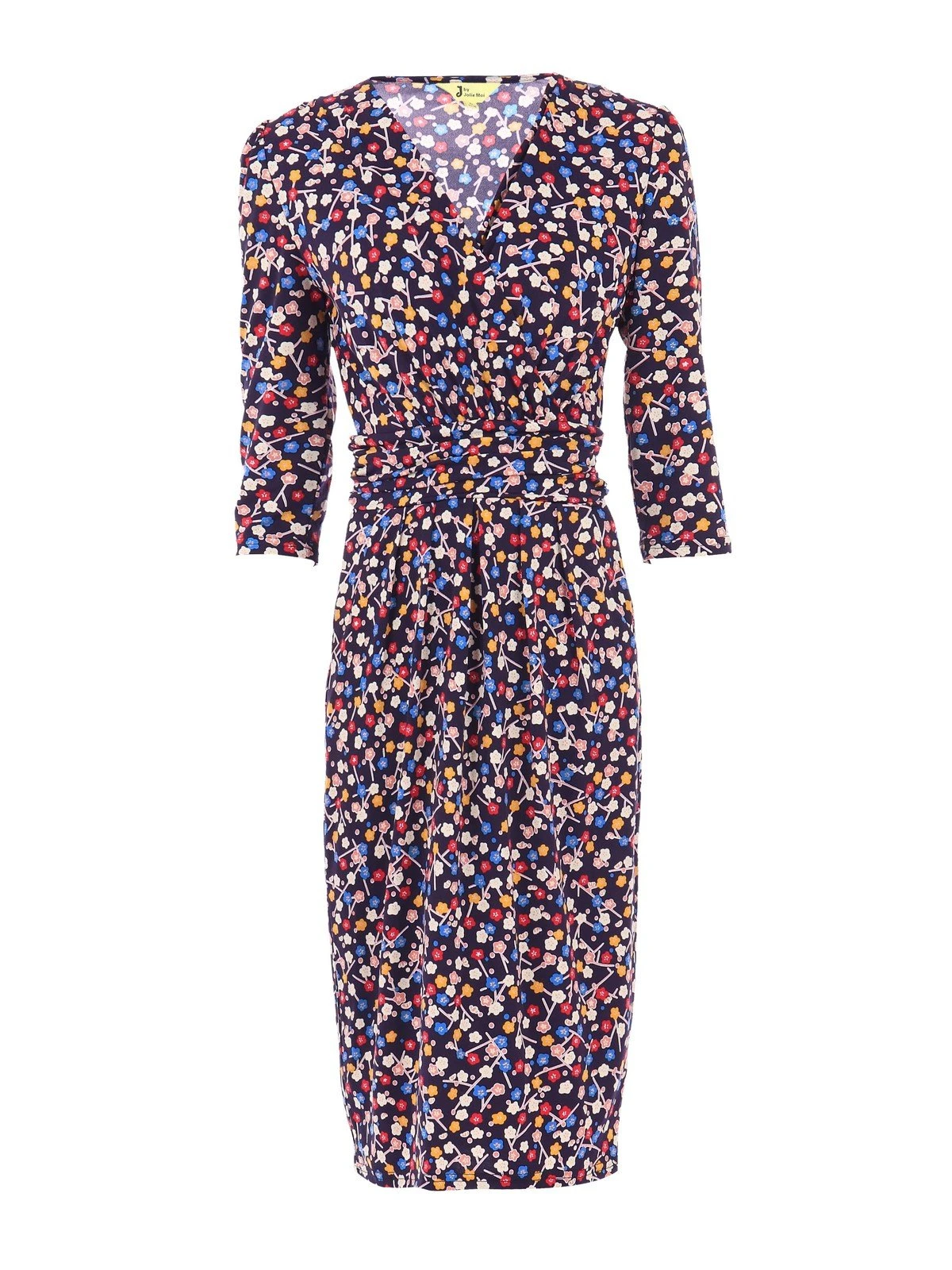 Jolie Moi Wrap Front Bodycon Dress, Navy Floral 4 Jolie Moi Wrap Front Bodycon Dress, Navy Floral - Image 4