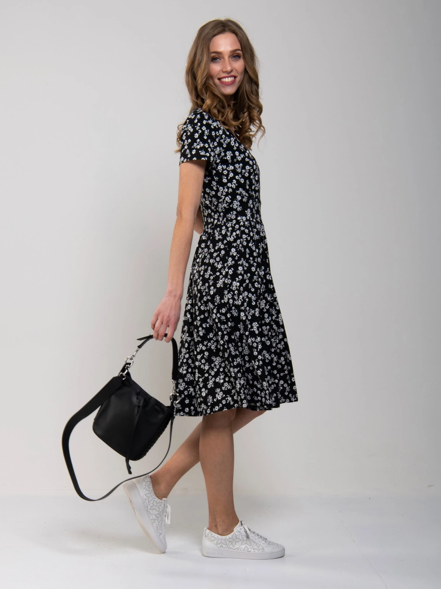 Sweetheart Neck Swing Dress, Black/White 2 Sweetheart Neck Swing Dress, Black/White - Image 2