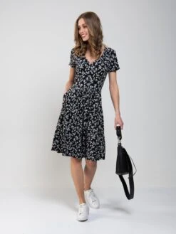 Sweetheart Neck Swing Dress, Black/White