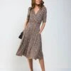 Wrap Front Viscose Dress, Neutral Animal