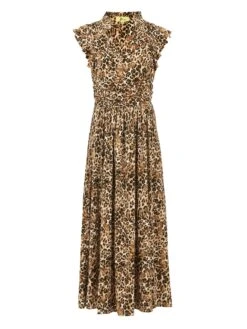 Frill Shoulder Maxi Dress, Brown Animal 11 Frill Shoulder Maxi Dress, Brown Animal -DORIA Clothing Shop 5053319339335 3
