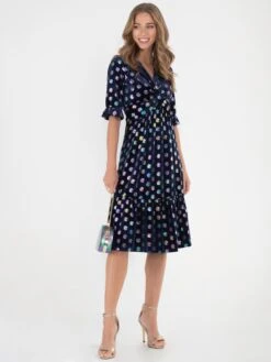 Jolie Moi Twist Front Metallic Spot Print Velvet Dress, Navy/Multi 9 Jolie Moi Twist Front Metallic Spot Print Velvet Dress, Navy/Multi -DORIA Clothing Shop 5053319342205