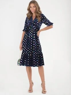 Jolie Moi Twist Front Metallic Spot Print Velvet Dress, Navy/Multi 8 Jolie Moi Twist Front Metallic Spot Print Velvet Dress, Navy/Multi -DORIA Clothing Shop 5053319342205 4