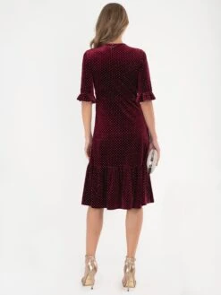Jolie Moi Twist Velvet Spot Dress, Red Spot 10 Jolie Moi Twist Velvet Spot Dress, Red Spot -DORIA Clothing Shop 5053319342267 1