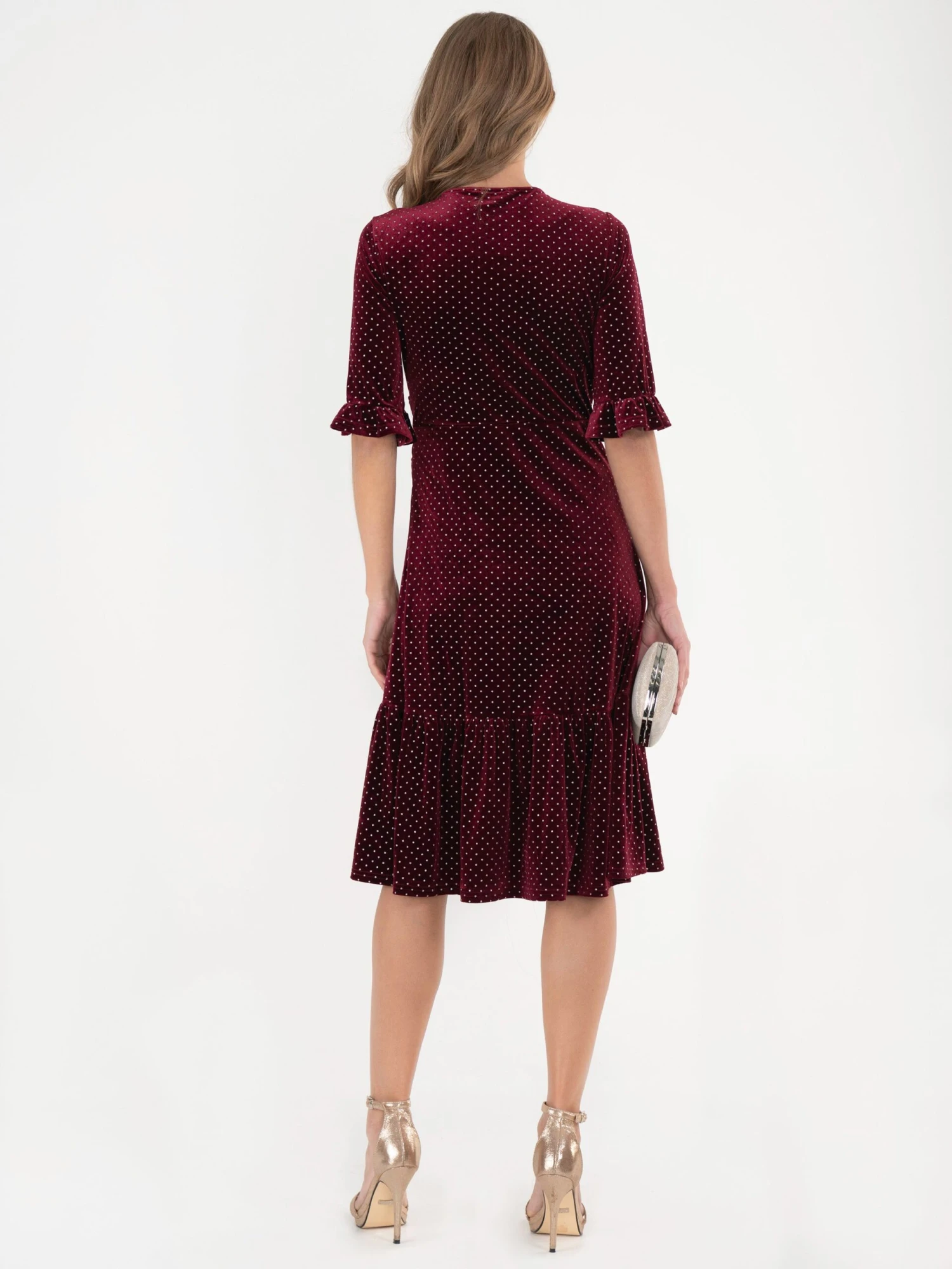 Jolie Moi Twist Velvet Spot Dress, Red Spot 5 Jolie Moi Twist Velvet Spot Dress, Red Spot - Image 5