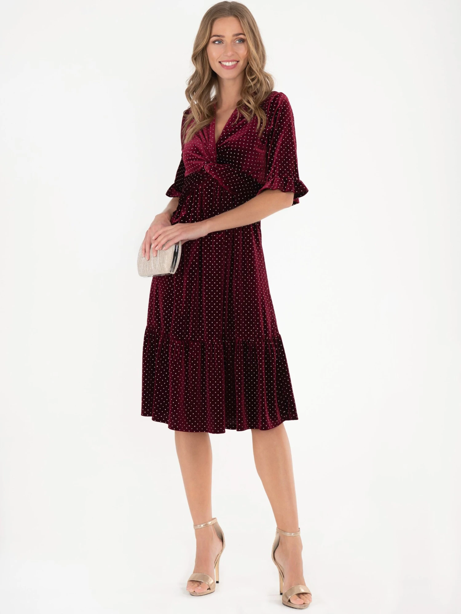 Jolie Moi Twist Velvet Spot Dress, Red Spot 1 Jolie Moi Twist Velvet Spot Dress, Red Spot