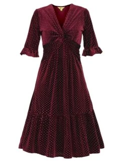 Jolie Moi Twist Velvet Spot Dress, Red Spot 11 Jolie Moi Twist Velvet Spot Dress, Red Spot -DORIA Clothing Shop 5053319342267 3