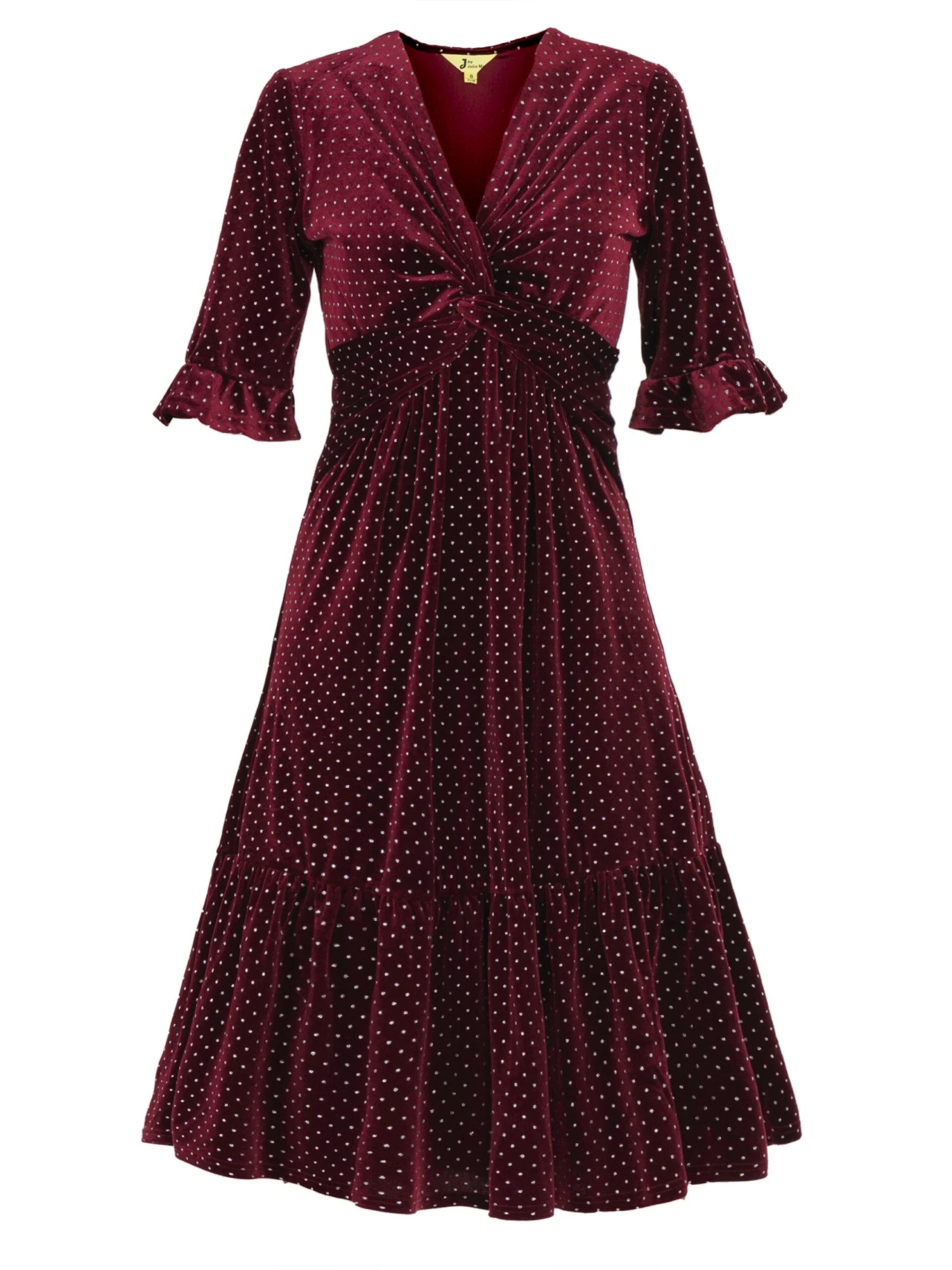 Jolie Moi Twist Velvet Spot Dress, Red Spot 6 Jolie Moi Twist Velvet Spot Dress, Red Spot - Image 6