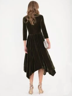 Jolie Moi Hanky Midi Velvet Dress, Soldier Green -DORIA Clothing Shop 5053319344148 1