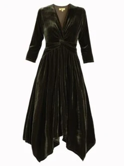 Jolie Moi Hanky Midi Velvet Dress, Soldier Green -DORIA Clothing Shop 5053319344148 3