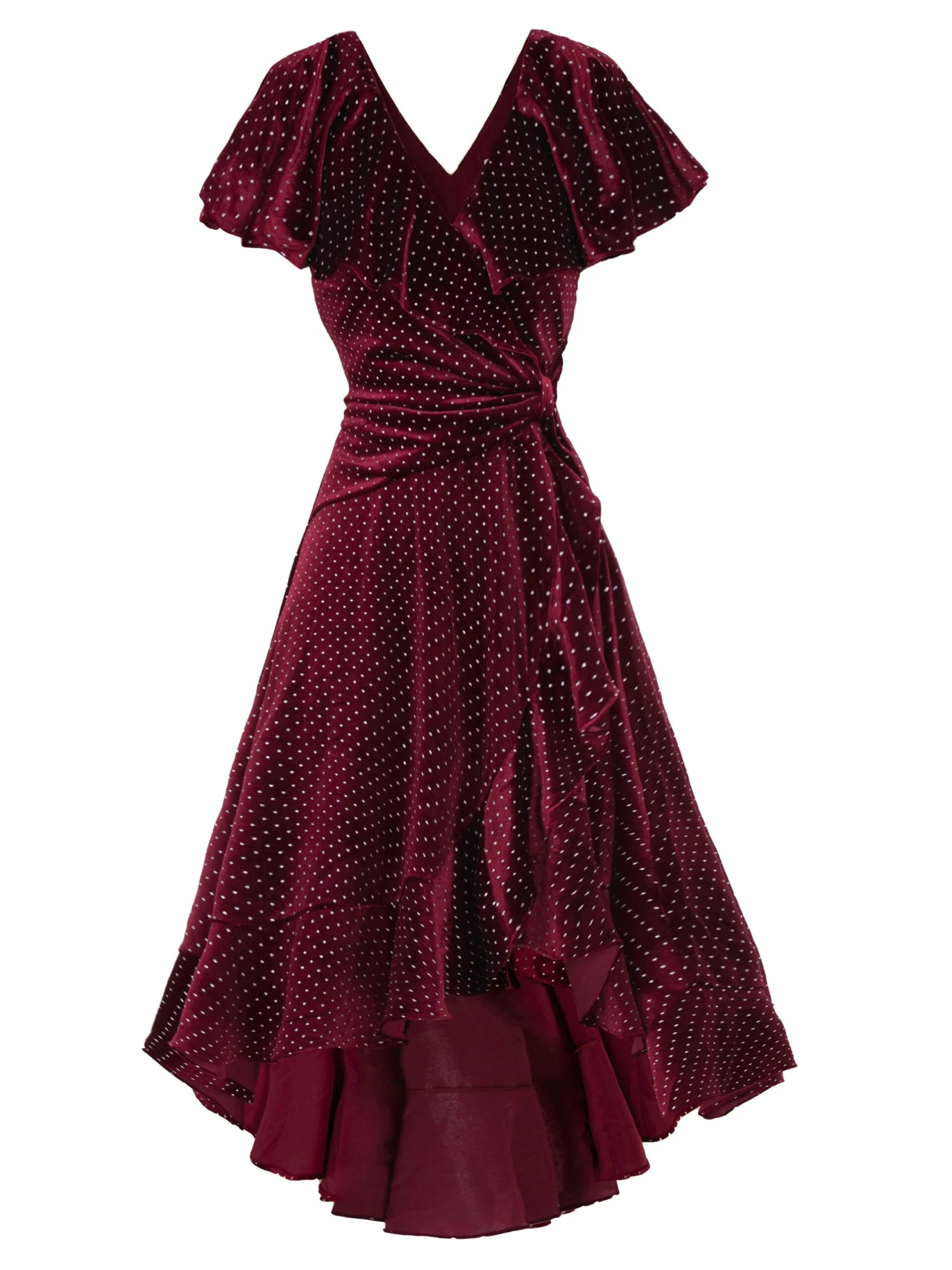 Jolie Moi Metallic Spot Print Velvet Dress, Burgundy 7 Jolie Moi Metallic Spot Print Velvet Dress, Burgundy - Image 7
