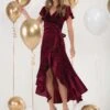 Jolie Moi Metallic Spot Print Velvet Dress, Burgundy