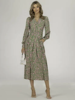 Jolie Moi Allyn Long Sleeved Maxi Dress, Green Animal -DORIA Clothing Shop 5053319386155 5