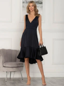 Jolie Moi Annabeth V Neck Flare Dress, Navy 13 Jolie Moi Annabeth V Neck Flare Dress, Navy -DORIA Clothing Shop 5053319389279 4