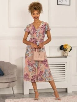 Scarlett Cap Sleeve Mesh Midi Dress, Floral Multi -DORIA Clothing Shop 5053319401377 2