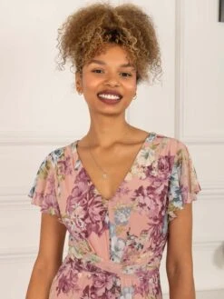 Scarlett Cap Sleeve Mesh Midi Dress, Floral Multi -DORIA Clothing Shop 5053319401377 3