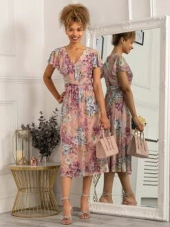 Scarlett Cap Sleeve Mesh Midi Dress, Floral Multi -DORIA Clothing Shop 5053319401377 4