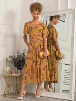 Haylee Print Chiffon Maxi Dress, Yellow Floral -DORIA Clothing Shop 5053319402572 2