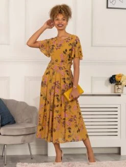 Haylee Print Chiffon Maxi Dress, Yellow Floral -DORIA Clothing Shop 5053319402572 4