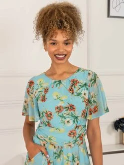 Haylee Print Chiffon Maxi Dress, Blue Floral 7 Haylee Print Chiffon Maxi Dress, Blue Floral -DORIA Clothing Shop 5053319402640 3