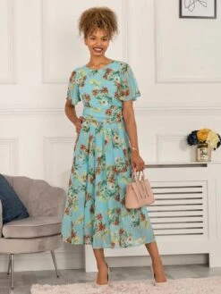 Haylee Print Chiffon Maxi Dress, Blue Floral 9 Haylee Print Chiffon Maxi Dress, Blue Floral -DORIA Clothing Shop 5053319402640 4