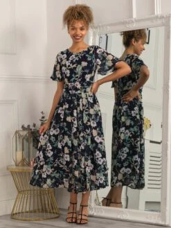 Nadine Floral Print Chiffon Dress, Navy 9 Nadine Floral Print Chiffon Dress, Navy -DORIA Clothing Shop 5053319402718 2