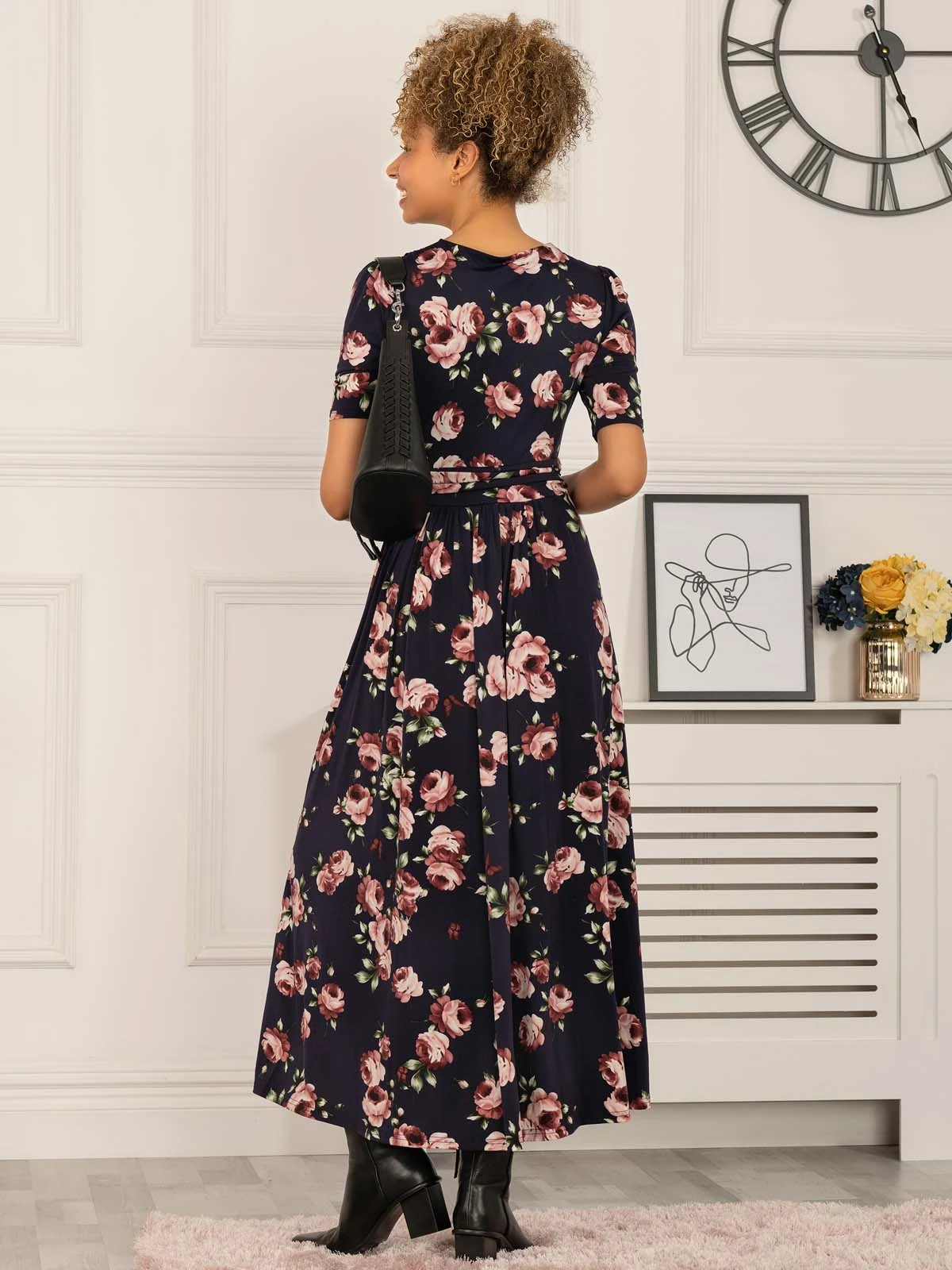 Elisha Print Jersey Maxi Dress, Navy Floral 2 Elisha Print Jersey Maxi Dress, Navy Floral - Image 2