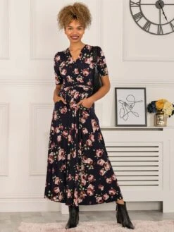 Elisha Print Jersey Maxi Dress, Navy Floral 8 Elisha Print Jersey Maxi Dress, Navy Floral -DORIA Clothing Shop 5053319402923 2
