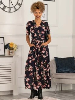 Elisha Print Jersey Maxi Dress, Navy Floral 9 Elisha Print Jersey Maxi Dress, Navy Floral -DORIA Clothing Shop 5053319402923 4