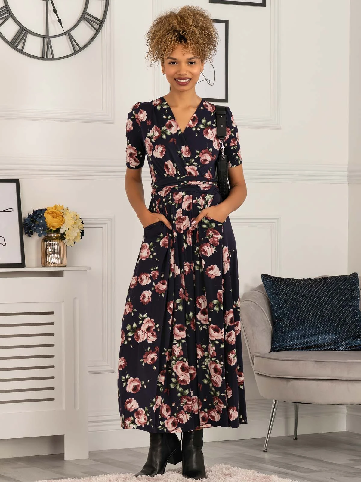 Elisha Print Jersey Maxi Dress, Navy Floral 5 Elisha Print Jersey Maxi Dress, Navy Floral - Image 5