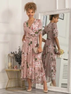 Gavina Ruched Sleeve Mesh Maxi Dress, Dusty Pink 8 Gavina Ruched Sleeve Mesh Maxi Dress, Dusty Pink -DORIA Clothing Shop 5053319404675 2