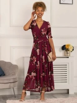 Haizley Floral Print Mesh Maxi Dress, Mauve Purple 8 Haizley Floral Print Mesh Maxi Dress, Mauve Purple -DORIA Clothing Shop 5053319404811 2