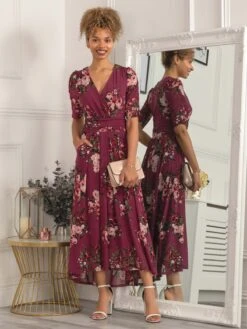Haizley Floral Print Mesh Maxi Dress, Mauve Purple 9 Haizley Floral Print Mesh Maxi Dress, Mauve Purple -DORIA Clothing Shop 5053319404811 4
