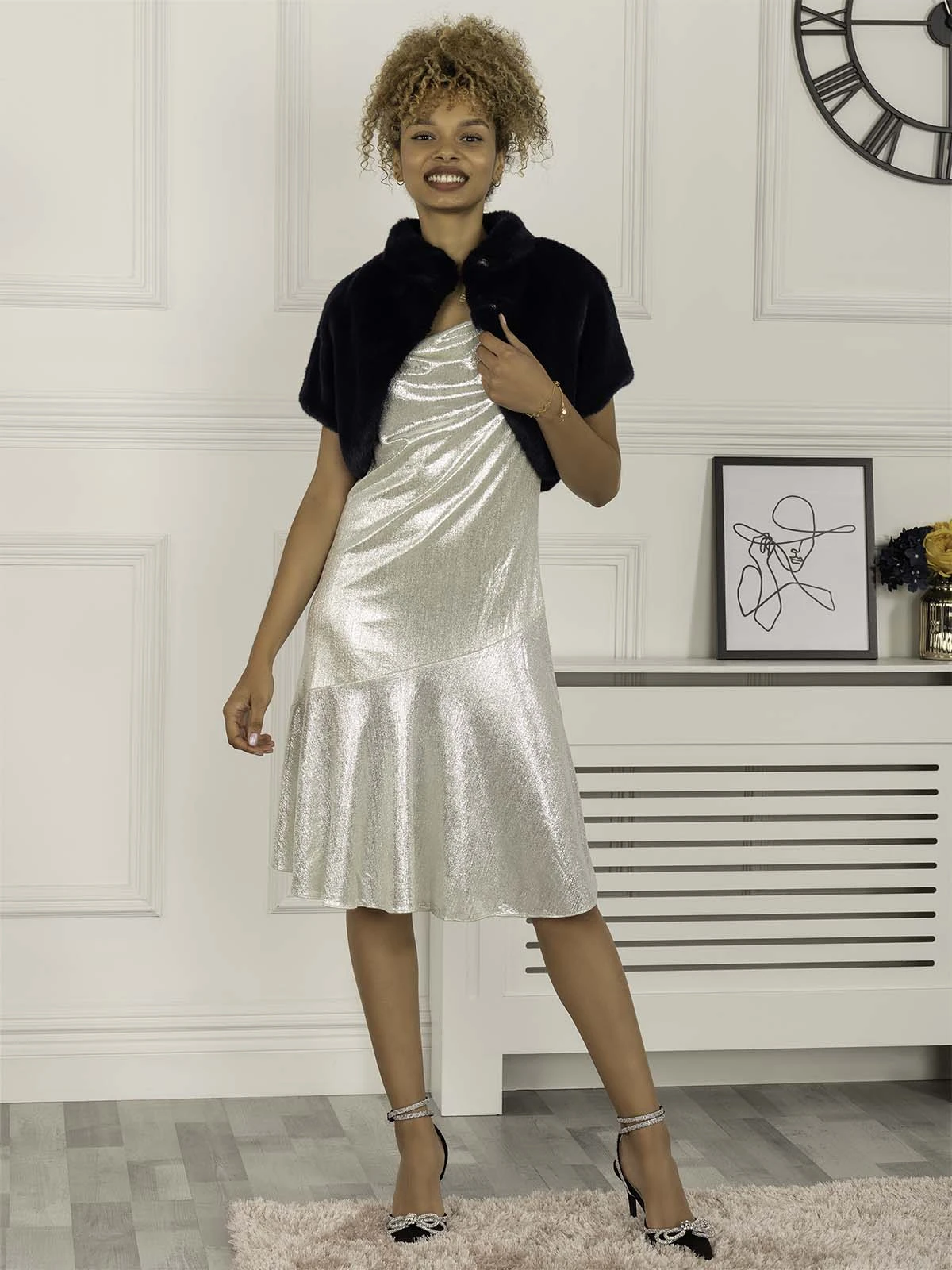 Jolie Moi Leela Cowl Neck Tie Strap Dress, Silver 6 Jolie Moi Leela Cowl Neck Tie Strap Dress, Silver - Image 6