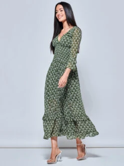 Qaiya Shirred Chiffon Maxi Dress, Green Floral -DORIA Clothing Shop 573 768V GreenFloral 5