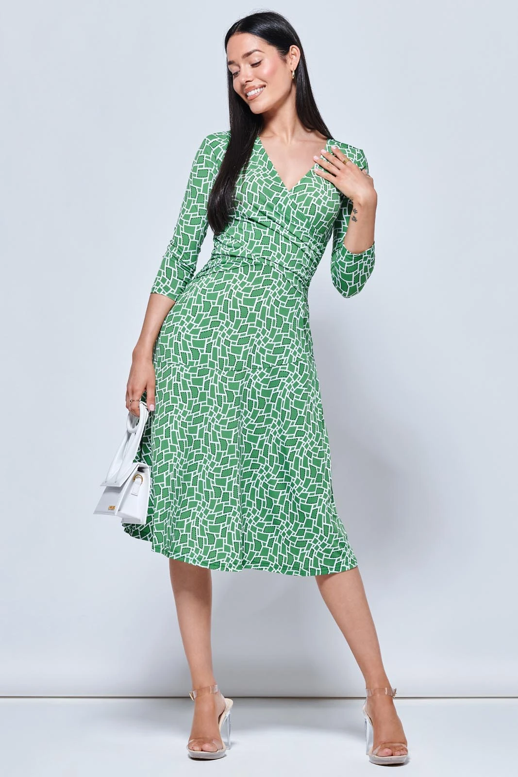 Willa Geometric Print Jersey Dress, Green Geo 1 Willa Geometric Print Jersey Dress, Green Geo