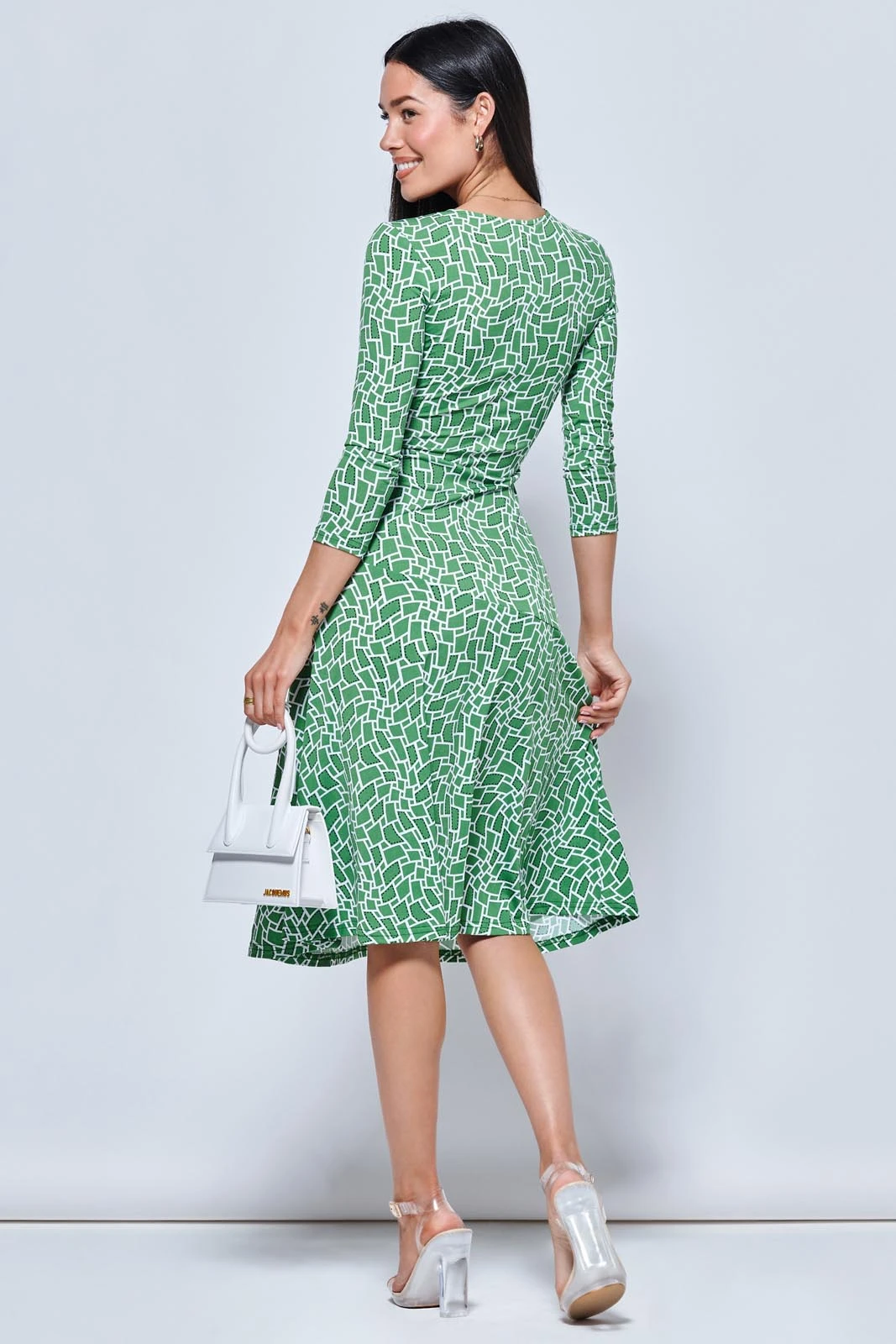 Willa Geometric Print Jersey Dress, Green Geo 2 Willa Geometric Print Jersey Dress, Green Geo - Image 2