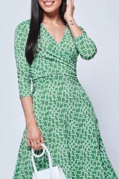 Willa Geometric Print Jersey Dress, Green Geo 7 Willa Geometric Print Jersey Dress, Green Geo -DORIA Clothing Shop 610G2101 GreenGeo 3