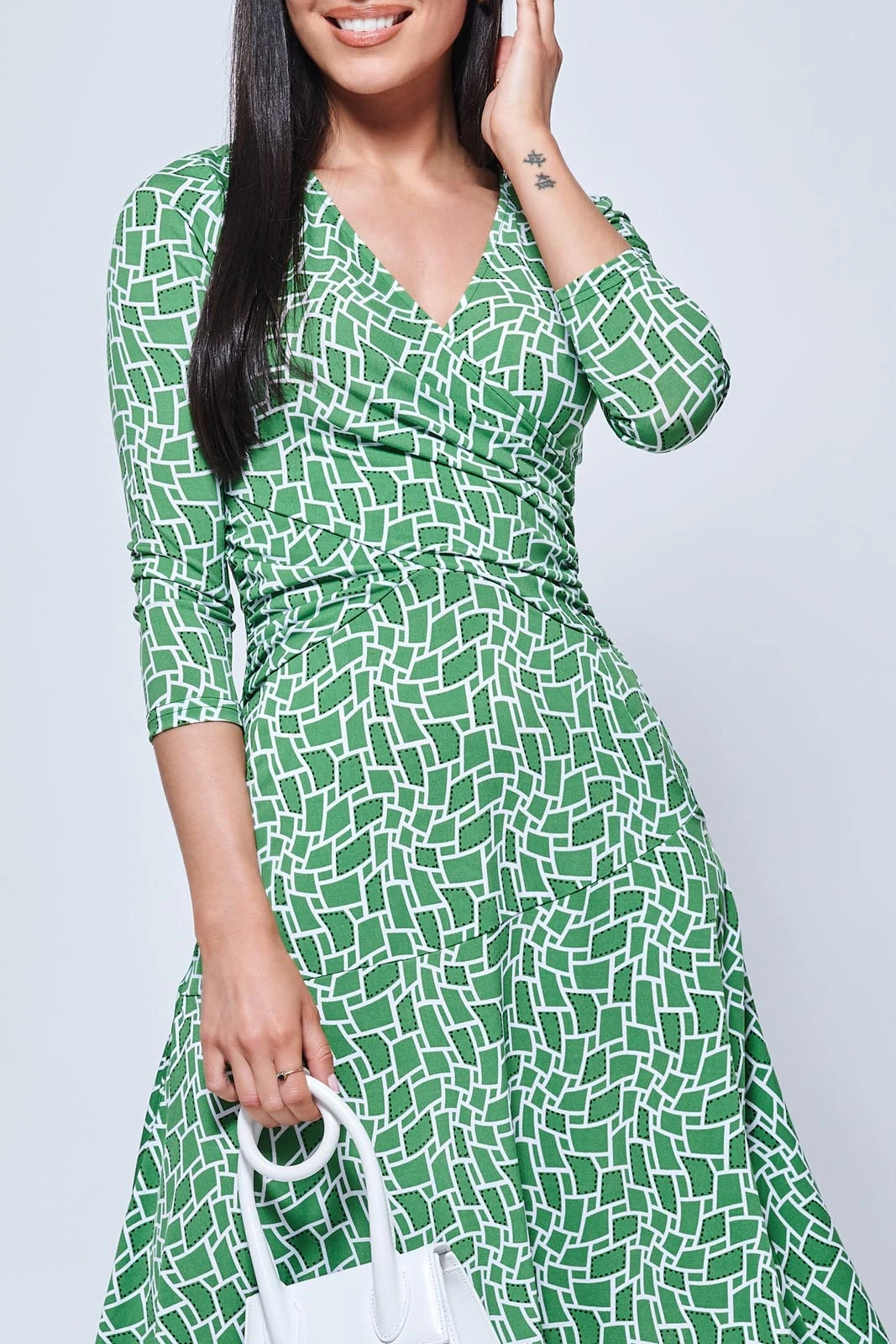Willa Geometric Print Jersey Dress, Green Geo 3 Willa Geometric Print Jersey Dress, Green Geo - Image 3