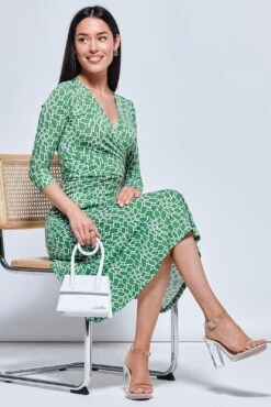 Willa Geometric Print Jersey Dress, Green Geo 8 Willa Geometric Print Jersey Dress, Green Geo -DORIA Clothing Shop 610G2101 GreenGeo 4